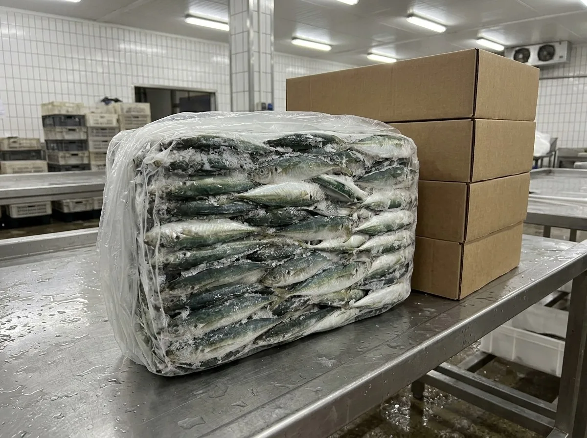 Horse mackerel (Trachurus trecae · T. trachurus) – whole round, sea- or land-frozen · blocks in 20 kg cartons