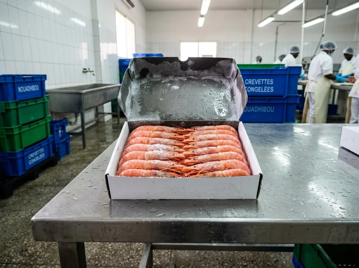 Deep-water rose shrimp (Parapenaeus longirostris) – whole, head-on, sea-frozen on board · boxes